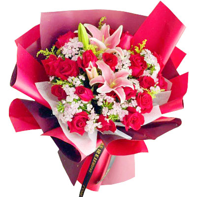 延边18朵红玫瑰百合,永远牵手到老