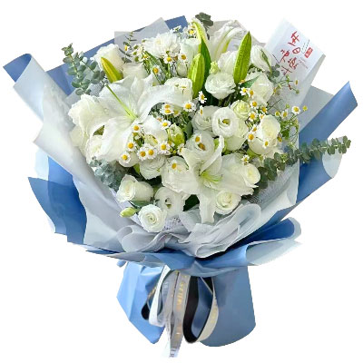 延边11朵白玫瑰桔梗百合，爱永恒不息