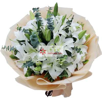延边9支白色多头百合，祝福你幸福