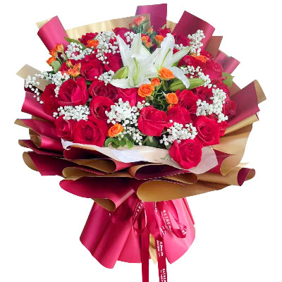 延边33朵红玫瑰百合，爱如同花般绽放